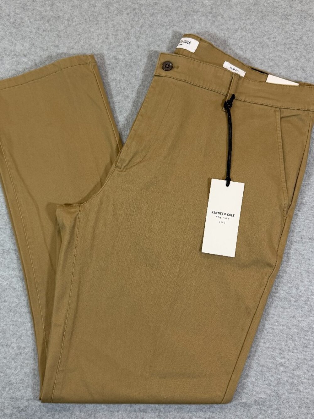 Kenneth Cole Men 38x32 Slim Fit Twill Chino Pants Dark Khaki Stretch Casual NWT